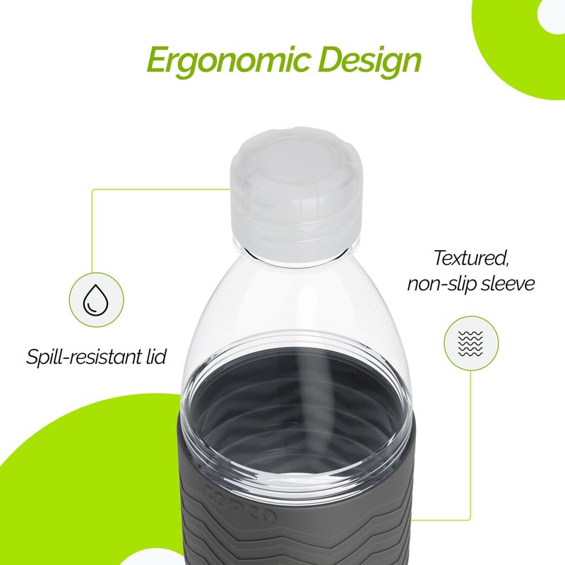 Copco Hydra Reusable Tritan Water Bottle with Spill Resistant Lid and Non-Slip Sleeve  16.9-Ounce  Chevron Gray - Image 3