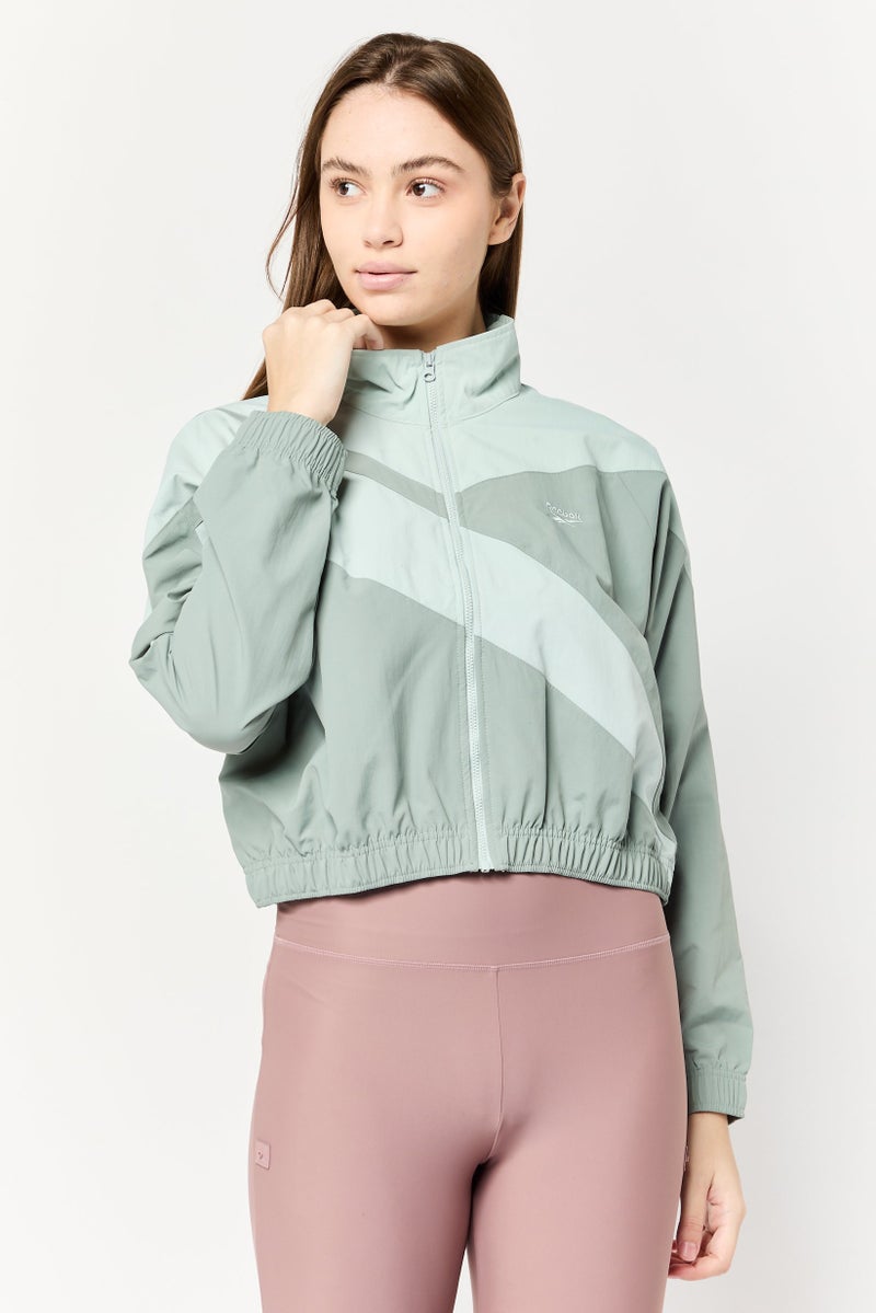 Reebok Women Sportswear Fit Long Sleeve Outdoor Track Jacket, Sage Green - Image 1