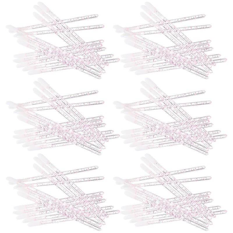 Disposable Lip Brush Sticks, 100pcs Crystal Pink Solid Handle, Portable Single-use Cosmetic Lipstick Applicators for Professional Makeup and Travel Use - Image 1