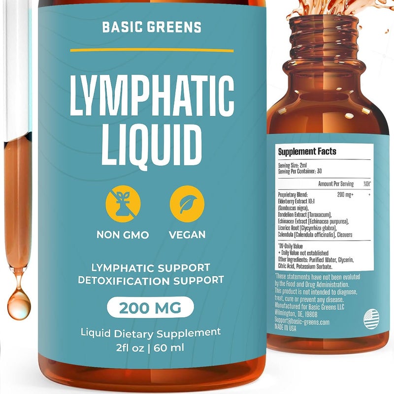 BASIC GREENS Lymphatic Support Liquid  Natural Immune Booster for Lymphatic Drainage Fluid Balance and Daily Cleanse Easy  Absorb Liquid Formula for Wellness Support 2 Fl Oz - Image 1