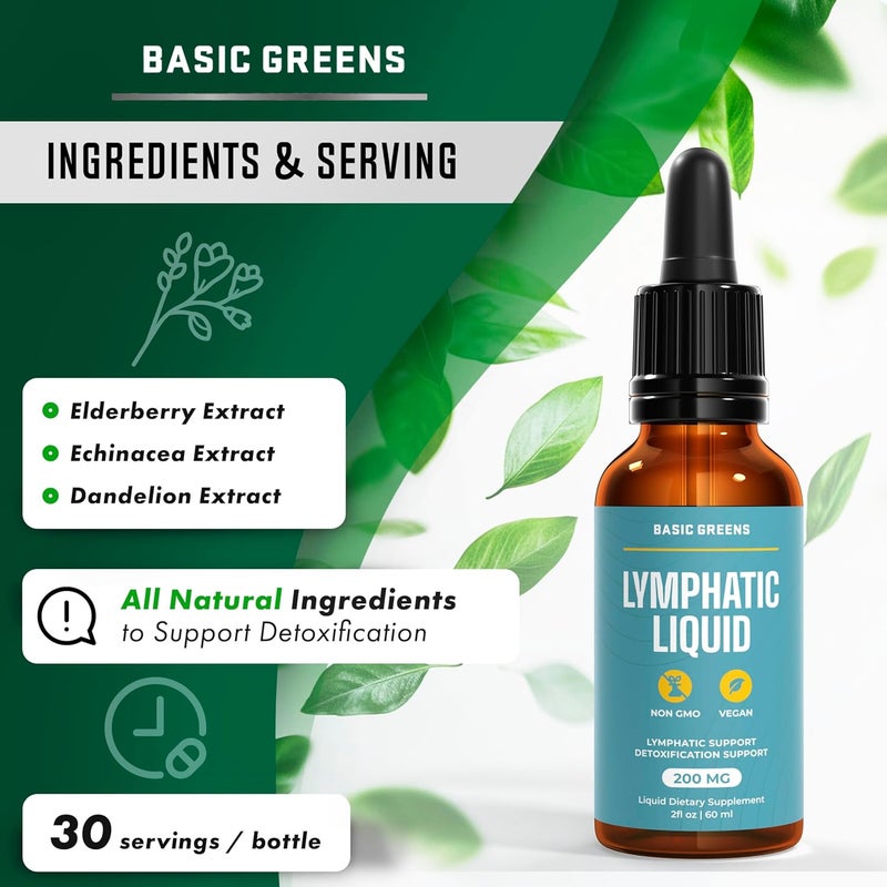 BASIC GREENS Lymphatic Support Liquid  Natural Immune Booster for Lymphatic Drainage Fluid Balance and Daily Cleanse Easy  Absorb Liquid Formula for Wellness Support 2 Fl Oz - Image 3
