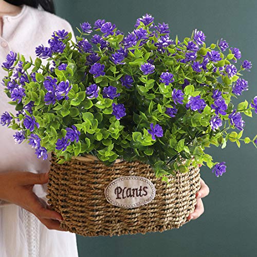 RECUTMS Artificial Flowers Outdoor Plastic 8 Branches Faux Plastic Corn-Flower Greenery Shrubs Plants Indoor Outside Hanging Planter Kitchen Home Wedding Office Garden Decor (Purple) - Image 4