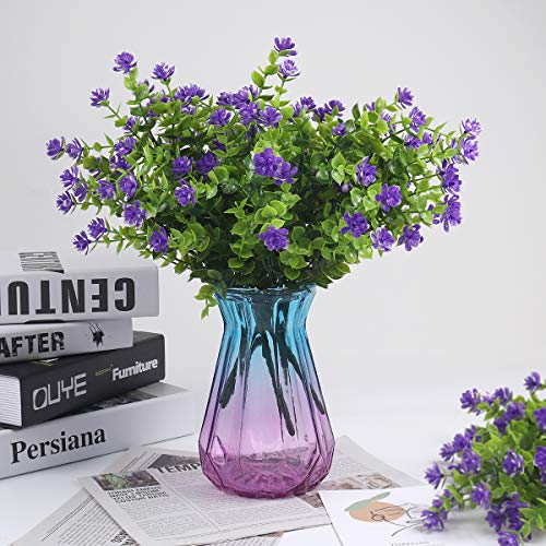 RECUTMS Artificial Flowers Outdoor Plastic 8 Branches Faux Plastic Corn-Flower Greenery Shrubs Plants Indoor Outside Hanging Planter Kitchen Home Wedding Office Garden Decor (Purple) - Image 3