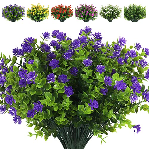 RECUTMS Artificial Flowers Outdoor Plastic 8 Branches Faux Plastic Corn-Flower Greenery Shrubs Plants Indoor Outside Hanging Planter Kitchen Home Wedding Office Garden Decor (Purple) - Image 1