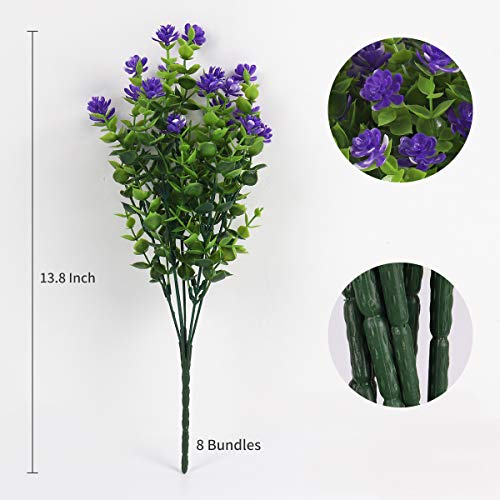 RECUTMS Artificial Flowers Outdoor Plastic 8 Branches Faux Plastic Corn-Flower Greenery Shrubs Plants Indoor Outside Hanging Planter Kitchen Home Wedding Office Garden Decor (Purple) - Image 2