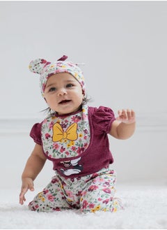 Disney Disney Minnie Mouse Newborn Baby Girls Bodysuit Pants Bib and Hat 4 Piece Outfit Set Purple 3-6 Months  - Image 3