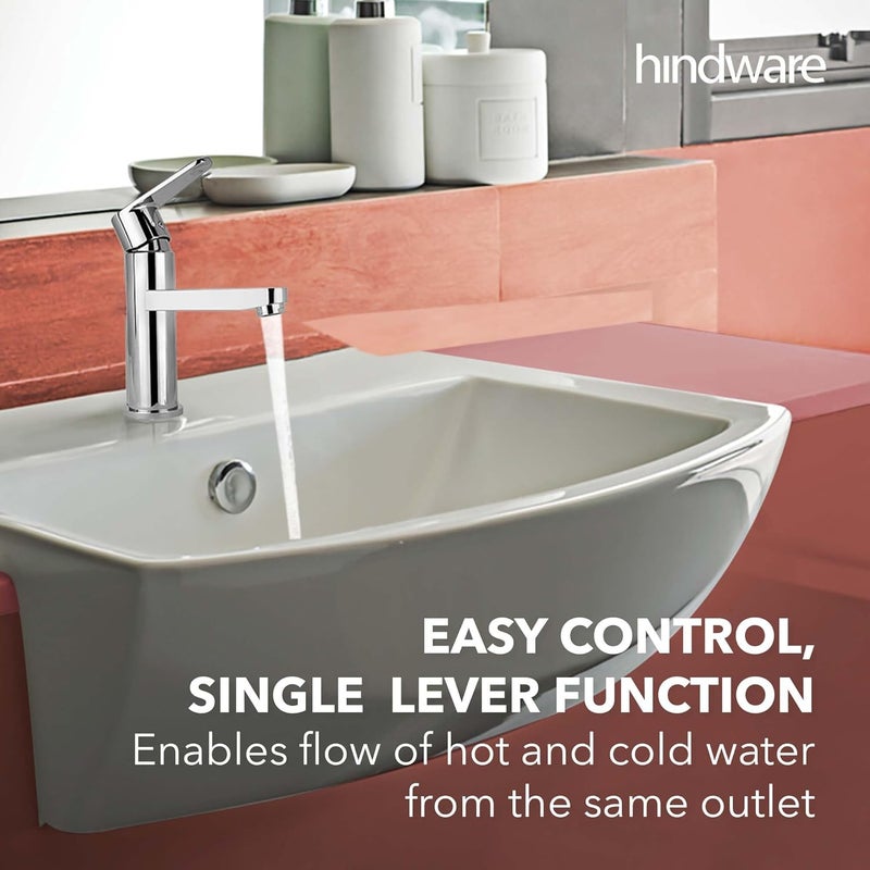 Hindware F440009CP Cora Single Lever Hot and Cold Basin Mixer Without Popup Waste Brass with Chrome - Image 2