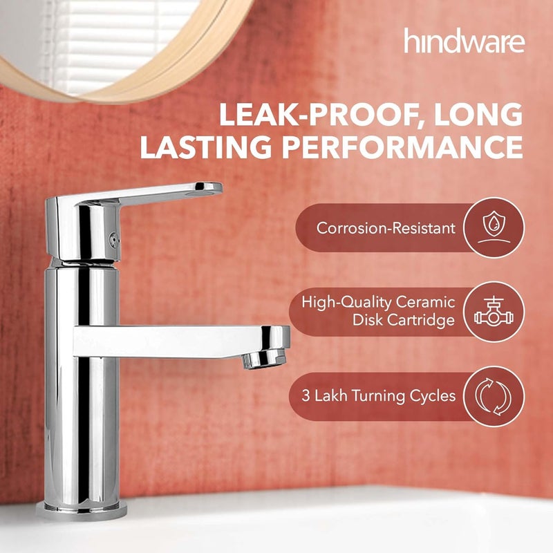 Hindware F440009CP Cora Single Lever Hot and Cold Basin Mixer Without Popup Waste Brass with Chrome - Image 3