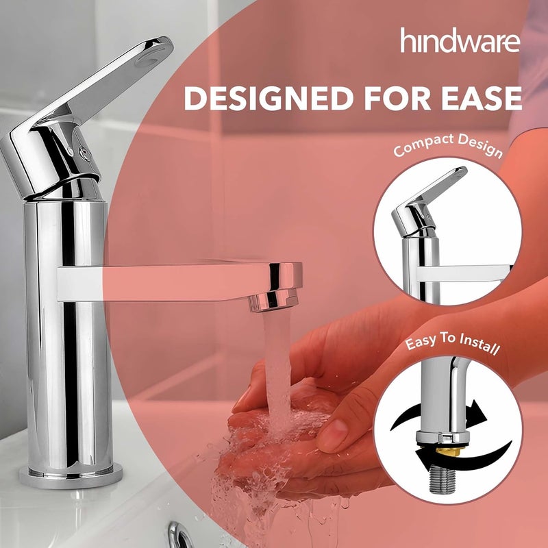 Hindware F440009CP Cora Single Lever Hot and Cold Basin Mixer Without Popup Waste Brass with Chrome - Image 4
