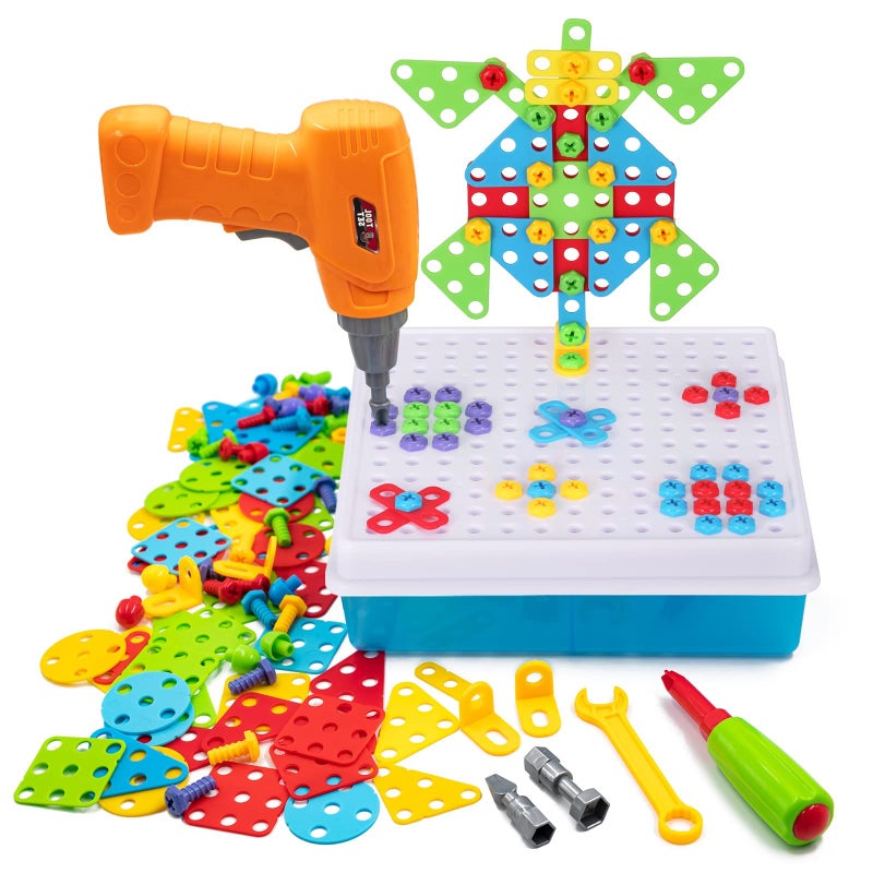 SUPSTEM Creative Toys for Kids 4-8, Mosaic Drill Set with Screwdriver Tool Playset, Electric Drill Toy with Rainbow Fasteners, Premium STEM Building Set for Ages 3+ - Image 1
