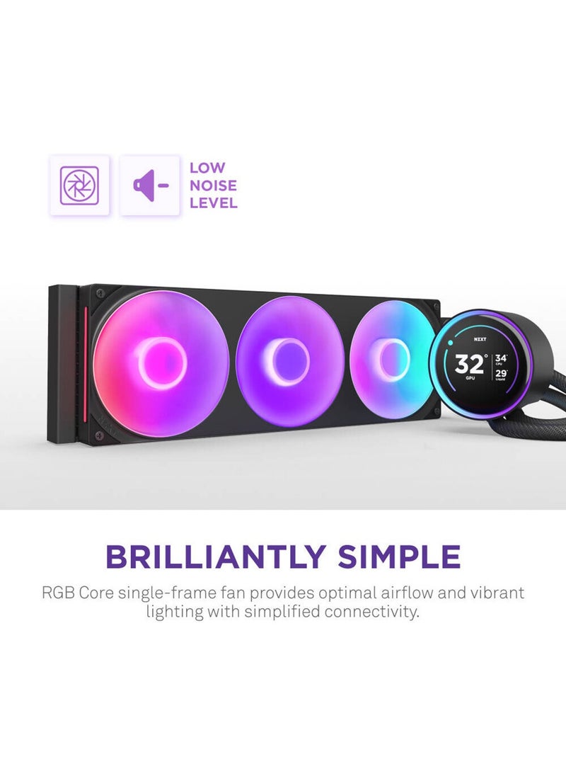 Kraken Elite 420 RGB, 420mm All-in-One Liquid CPU Cooler with 2.36" Customizable LCD Display, RGB Fans, and CAM Software Integration, Black | RL-KR42E-B2