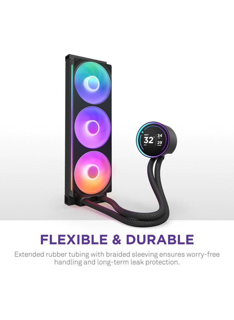 Kraken Elite 420 RGB, 420mm All-in-One Liquid CPU Cooler with 2.36" Customizable LCD Display, RGB Fans, and CAM Software Integration, Black | RL-KR42E-B2