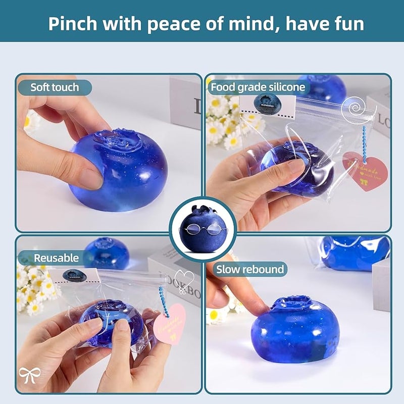 QITAI Clear Blueberry Handmade Silicone Squishy Toy Jumbo Mochi Stress Relief Fidget Squeeze Toy Safe Non-Toxic for Kids Adults Everyday Play Sensory Relaxation Gift - Image 3