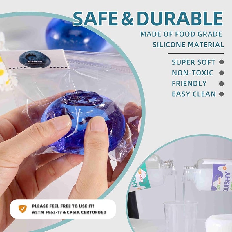QITAI Clear Blueberry Handmade Silicone Squishy Toy Jumbo Mochi Stress Relief Fidget Squeeze Toy Safe Non-Toxic for Kids Adults Everyday Play Sensory Relaxation Gift - Image 4