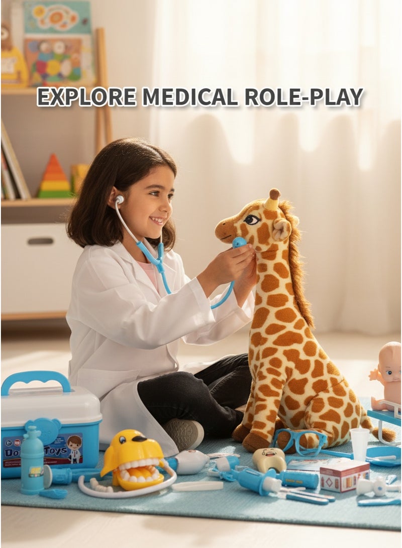 Kissy Baby 65 Pieces Pink Kids Doctor Kit Pretend Play Toys with Working Stethoscope and Coat Carry Case Medical Role Play Educational Toy Doctor Playset for Boys Girls Ages 3+ Blue - Image 3