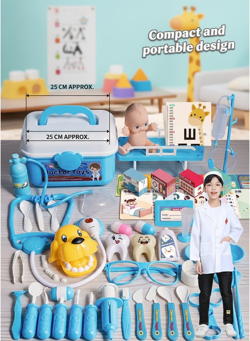 Kissy Baby 65 Pieces Pink Kids Doctor Kit Pretend Play Toys with Working Stethoscope and Coat Carry Case Medical Role Play Educational Toy Doctor Playset for Boys Girls Ages 3+ Blue - Image 4