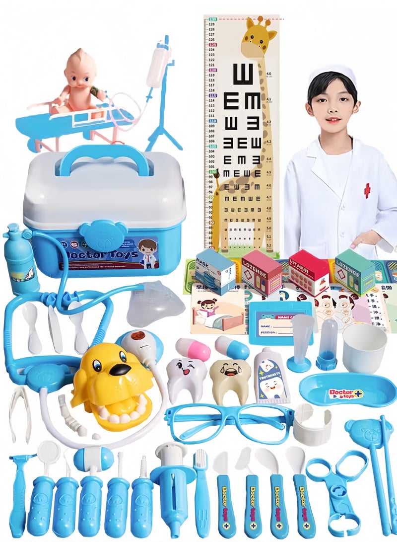 Kissy Baby 65 Pieces Pink Kids Doctor Kit Pretend Play Toys with Working Stethoscope and Coat Carry Case Medical Role Play Educational Toy Doctor Playset for Boys Girls Ages 3+ Blue - Image 1