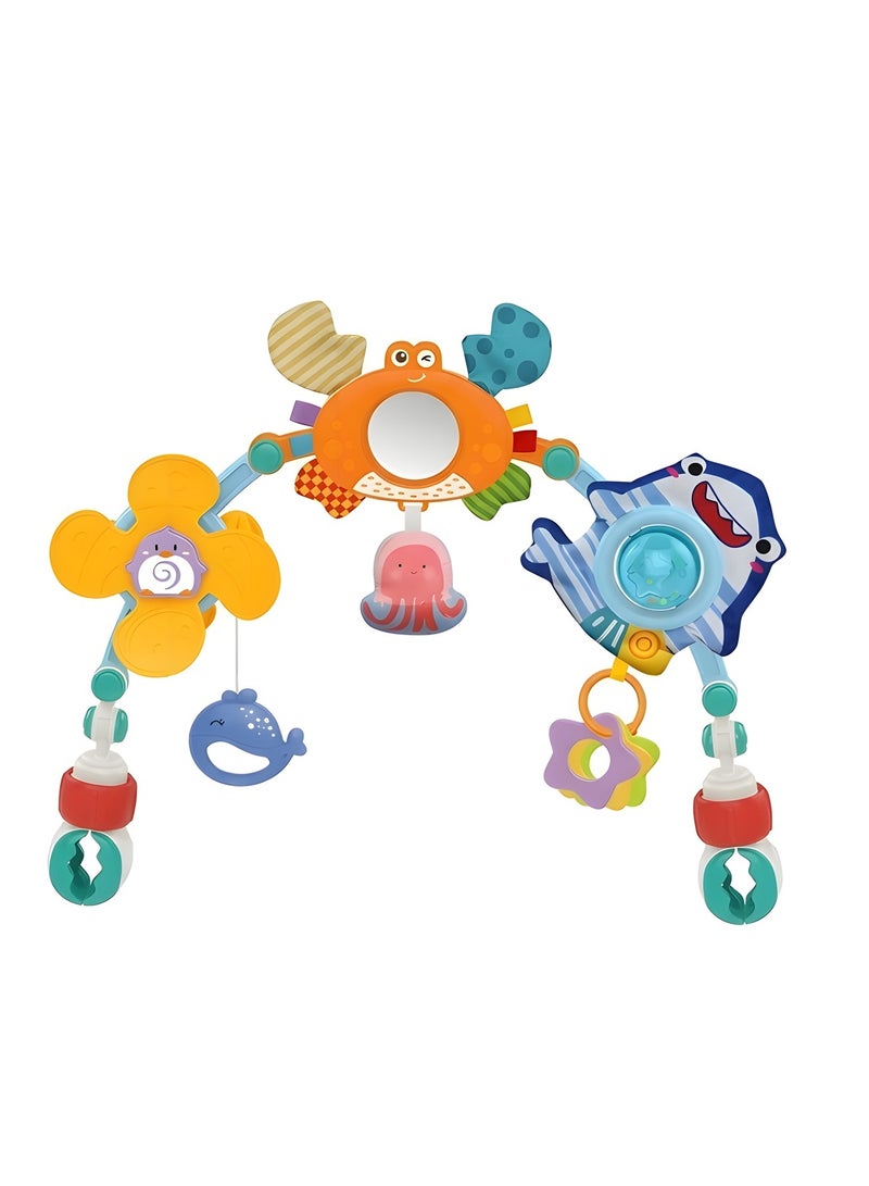 بيوينتي ألعاب قوس السفر للرضع والأطفال، لعبة ترتد العربة لملحق سرير الرضيع من عمر 0-12 شهرًا، ألعاب مقعد السيارة القابلة للطي لتنمية حواس ومهارات الحركة للداخل والخارج. - Image 1