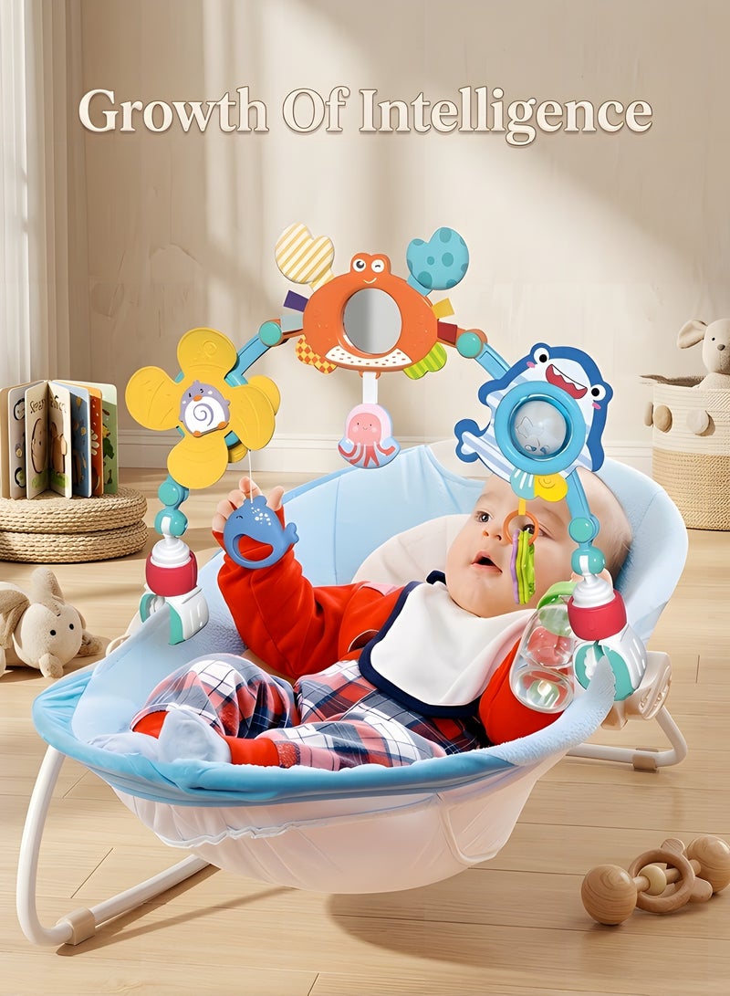 بيوينتي ألعاب قوس السفر للرضع والأطفال، لعبة ترتد العربة لملحق سرير الرضيع من عمر 0-12 شهرًا، ألعاب مقعد السيارة القابلة للطي لتنمية حواس ومهارات الحركة للداخل والخارج. - Image 2