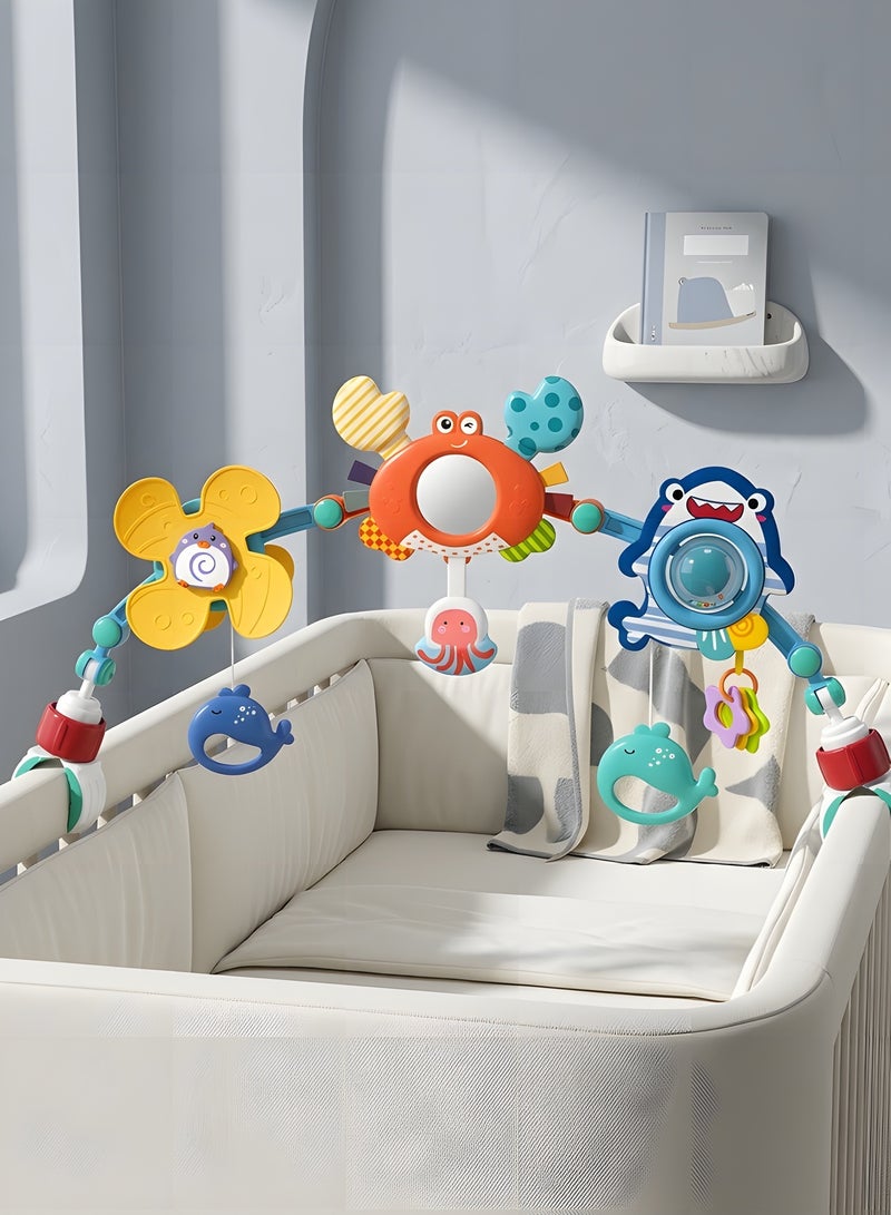 بيوينتي ألعاب قوس السفر للرضع والأطفال، لعبة ترتد العربة لملحق سرير الرضيع من عمر 0-12 شهرًا، ألعاب مقعد السيارة القابلة للطي لتنمية حواس ومهارات الحركة للداخل والخارج. - Image 3