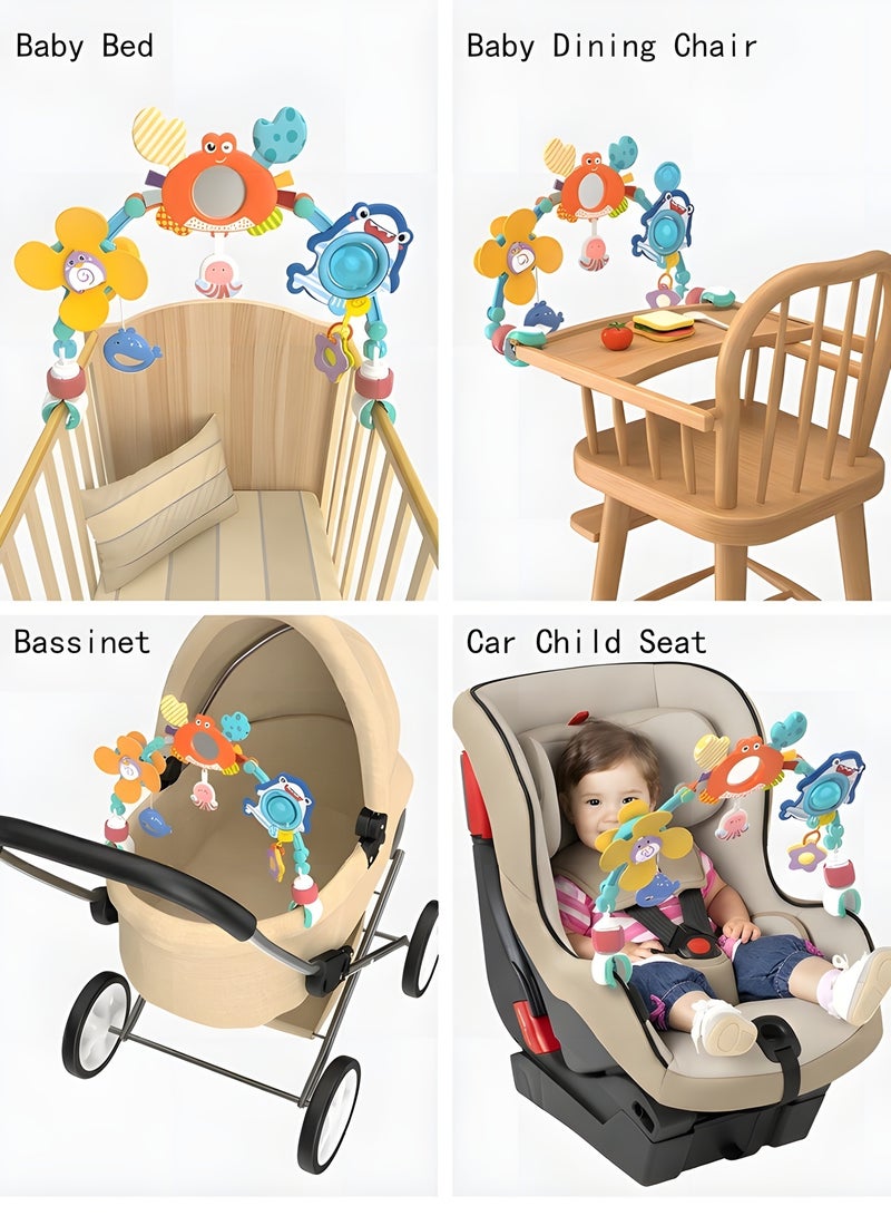 بيوينتي ألعاب قوس السفر للرضع والأطفال، لعبة ترتد العربة لملحق سرير الرضيع من عمر 0-12 شهرًا، ألعاب مقعد السيارة القابلة للطي لتنمية حواس ومهارات الحركة للداخل والخارج. - Image 4
