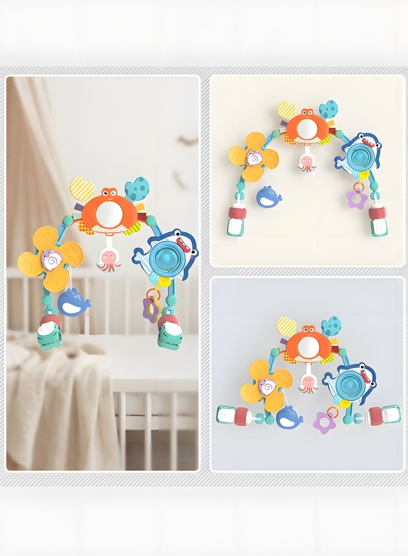 بيوينتي ألعاب قوس السفر للرضع والأطفال، لعبة ترتد العربة لملحق سرير الرضيع من عمر 0-12 شهرًا، ألعاب مقعد السيارة القابلة للطي لتنمية حواس ومهارات الحركة للداخل والخارج. - Image 5