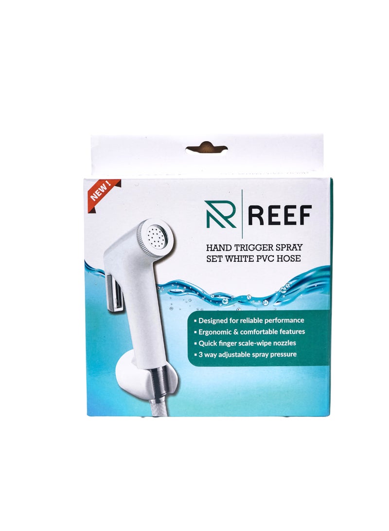 REEF Hand Trigger Spray Set – 3-Way Adjustable Pressure | Ergonomic Design | White PVC Hose | Multipurpose Handheld Bidet Sprayer - Image 4