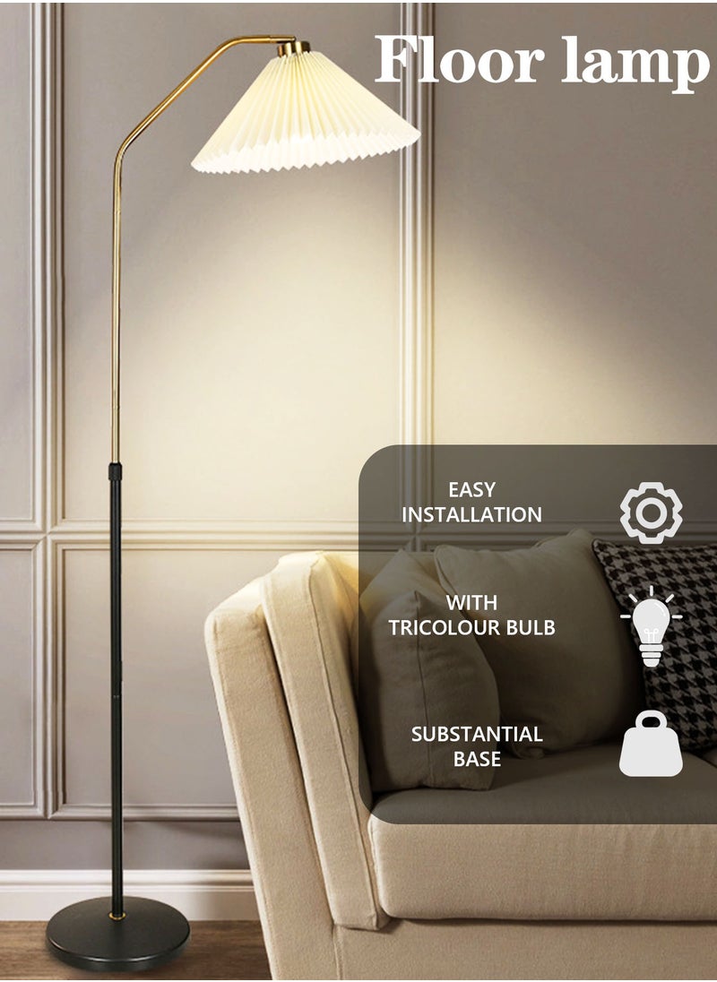 Arabest - LED Floor Lamp with Pleated fabric lampshade Gold 9 Watt Linen And Metal 140x40 cm - Image 1