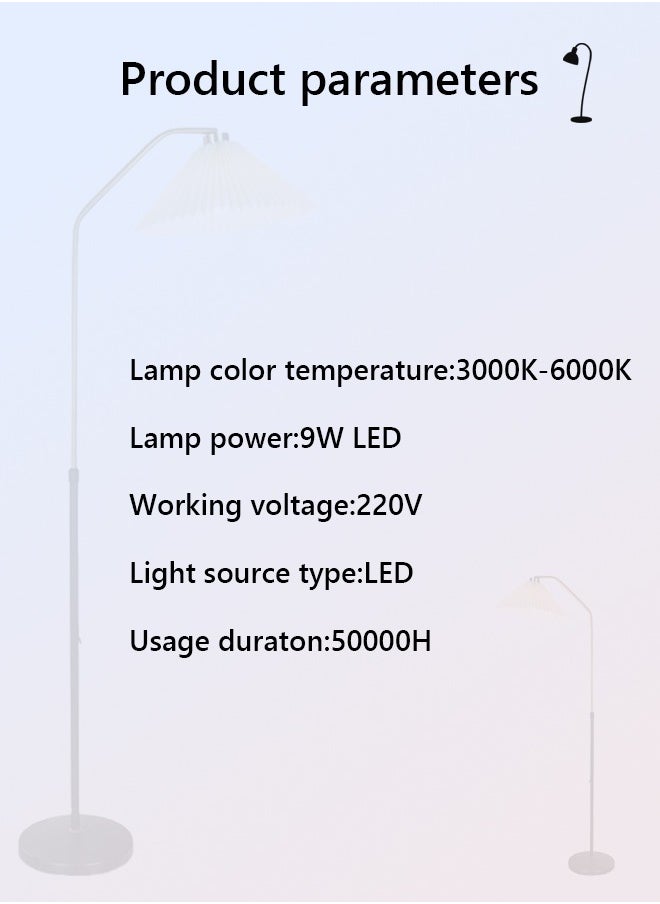 Arabest - LED Floor Lamp with Pleated fabric lampshade Gold 9 Watt Linen And Metal 140x40 cm - Image 1