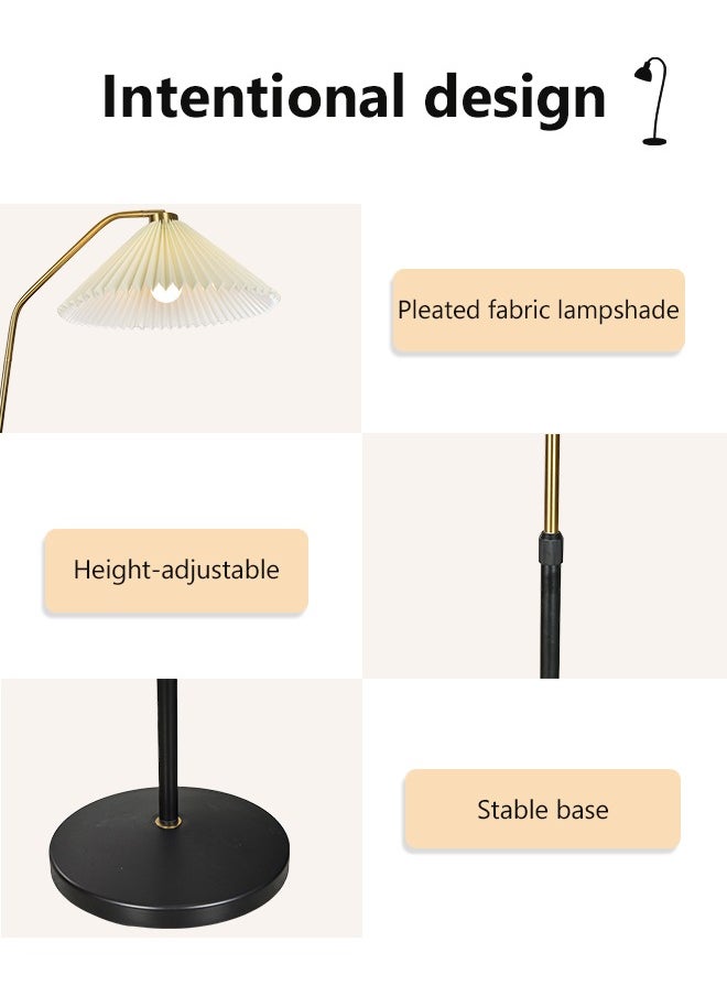 Arabest - LED Floor Lamp with Pleated fabric lampshade Gold 9 Watt Linen And Metal 140x40 cm - Image 1