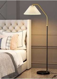 LED Floor Lamp with Pleated fabric lampshade Gold 9 Watt Linen And Metal 140x40 cm