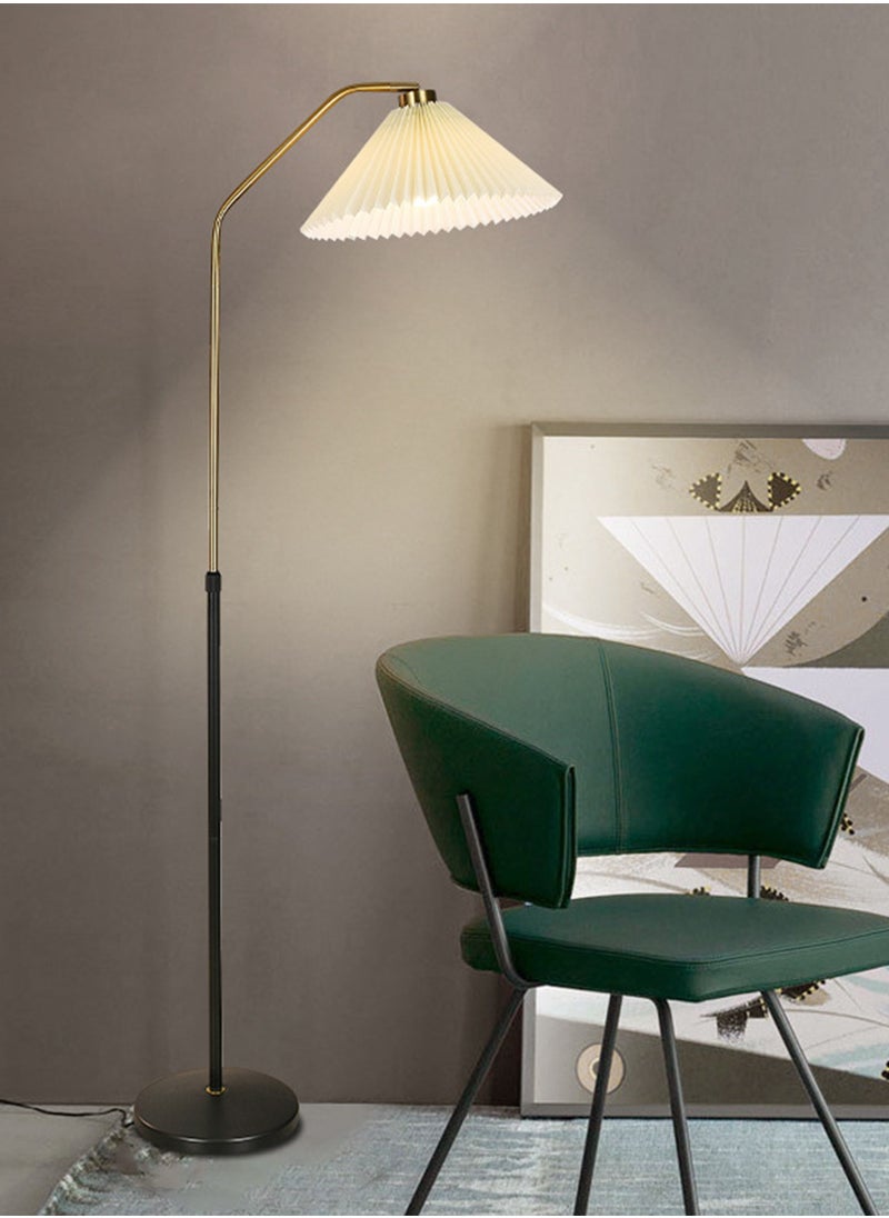 Arabest - LED Floor Lamp with Pleated fabric lampshade Gold 9 Watt Linen And Metal 140x40 cm - Image 1