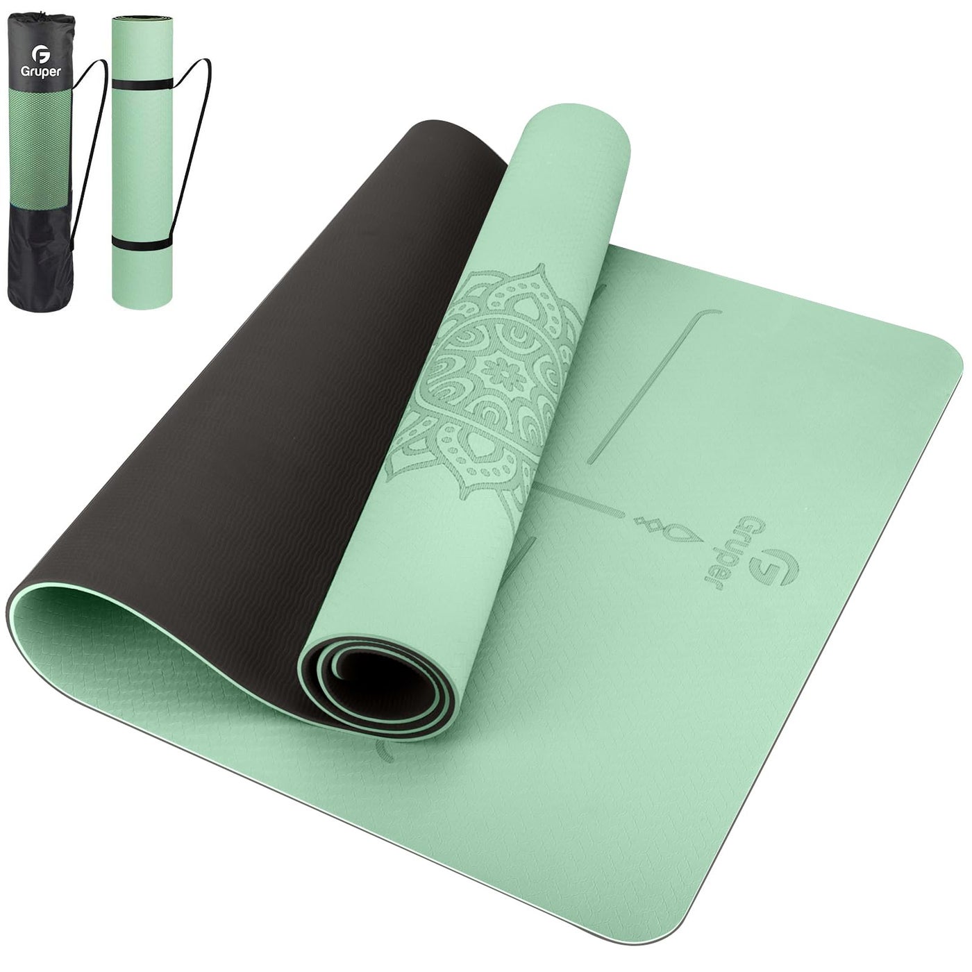 Yoga Mat Non Slip TPE Thick Yoga Mat with Alignment Mark Large Size 72L x 32W x 032Th or 024Th AntiTear Exercise Fitness Mat for Yoga Pilates Floor Workouts Green Black Thickness8mm