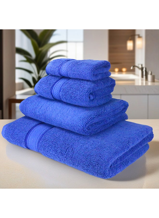 Hotel Linen Klub Hotel Linen Klub LUXURY PACK of 4 Bathroom Towel Sets - 100% Cotton 650 GSM Terry Dobby Border Ring Spun - Super Soft ,Quick Dry,Highly Absorbent ,Bathroom Towel Set with 900GSM Bath Mat, Royal Blue  - Image 2