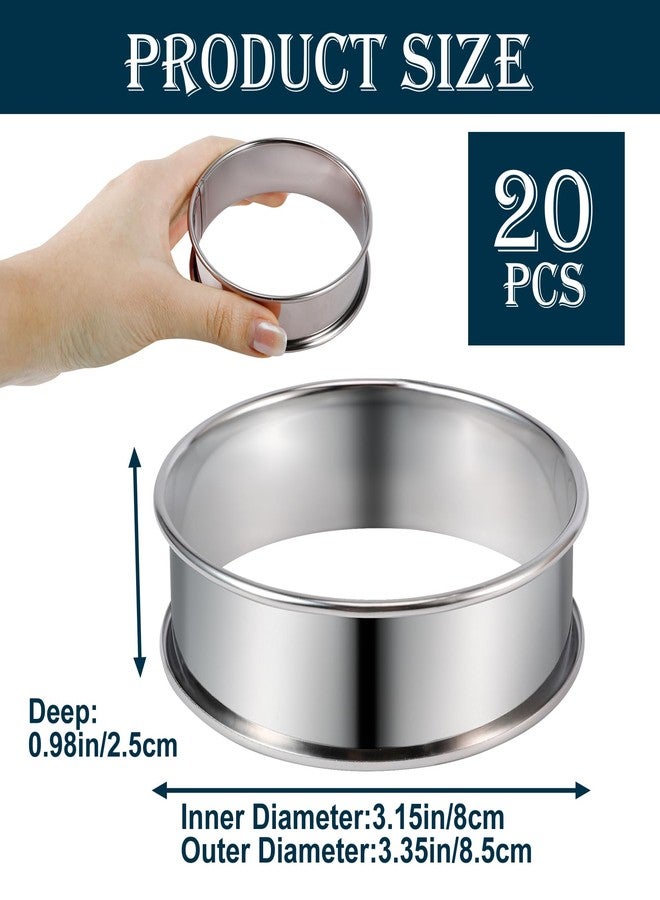 Enjamyo 20 Pack 3 Inch English Muffin Rings, Stainless Steel Double Rolled Tart Rings, Stainless Steel Crumpet Rings, Round Metal Cooking Pastry Ring for Kitchen Baking, Crumpets Baking - Image 2