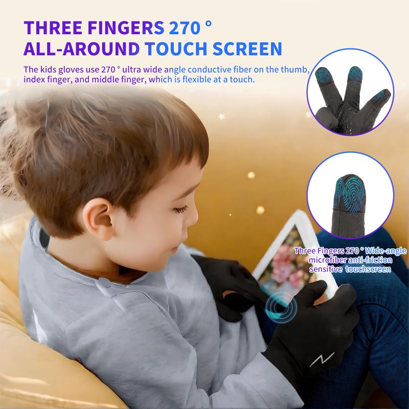 YukiniYa Waterproof Kids Winter Gloves for 3-15 Years Boys Girls Warm Anti-slip Touchscreen Snow Ski Cycling with Long Fleece - Image 4