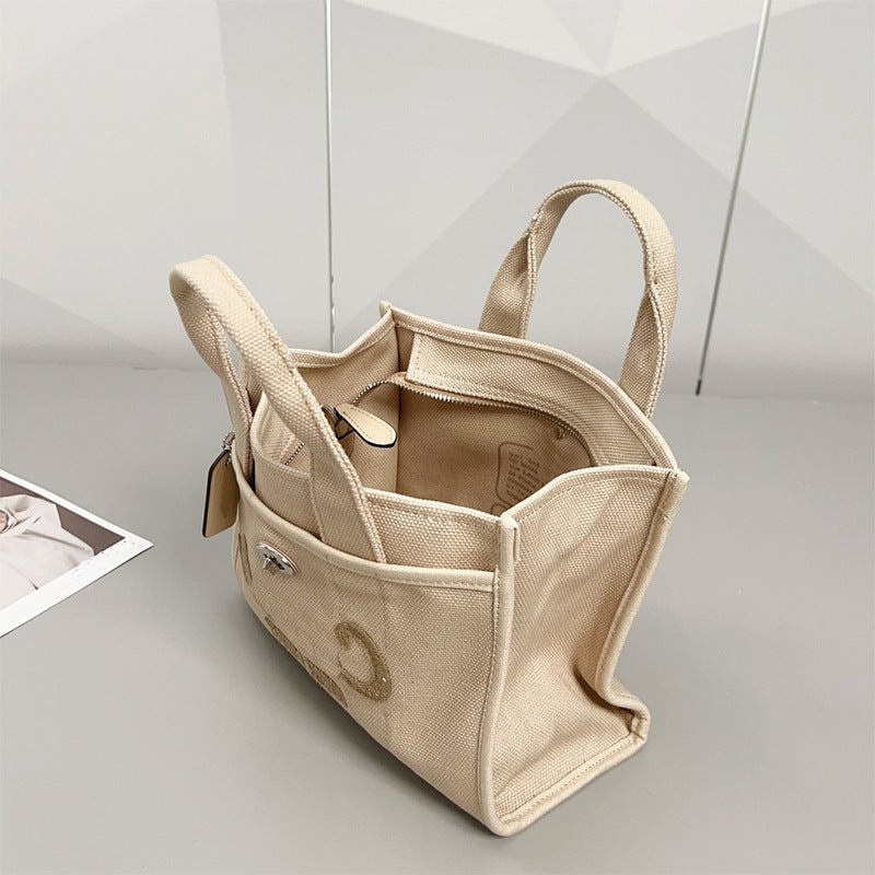 Bag Women'S Cargo Tote Tote Bag Large Capacity Canvas Bag Embroidered Hand Shoulder Crossbody Bag - Image 5
