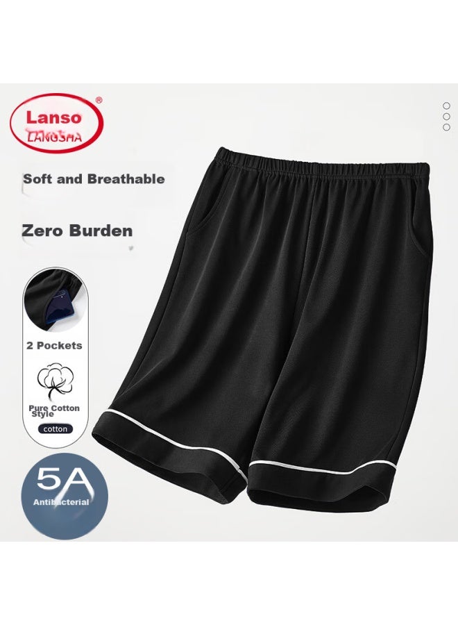 LANG SHA Langsha Men's Sleep Shorts, Five-point Length, Pure Cotton, Thin Summer Style, 10a Antibacterial, Loose-fitting, Breathable, Wide-leg, Outdoor Shorts, Home Loungewear - Image 1