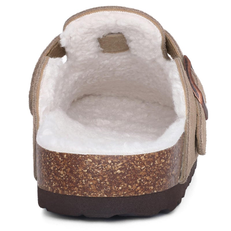 KIDMI Women's Fur Lined Suede Clogs Fuzzy Cork Footbed Mules Slip On Winter Potato Shoes, Taupe 43 (Size 11) - Image 4