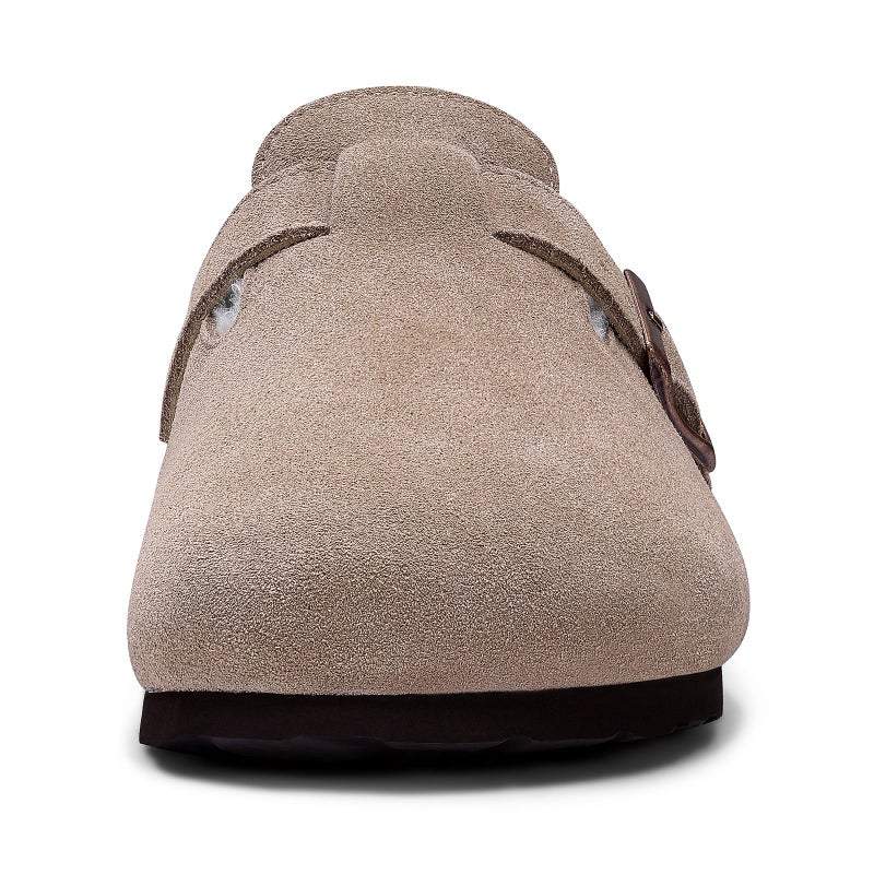KIDMI Women's Fur Lined Suede Clogs Fuzzy Cork Footbed Mules Slip On Winter Potato Shoes, Taupe 43 (Size 11) - Image 5