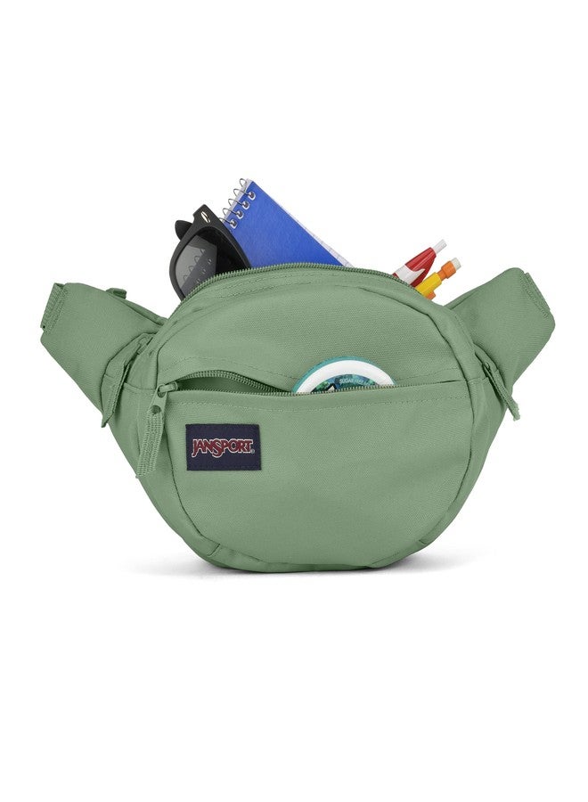 JanSport Fifth Avenue Fanny Pack Crossbody Bag - Stylish, Durable Waist Bag with Adjustable Belt, Main Zippered Pocket, Quick Stash Pocket - Loden Frost - Image 5