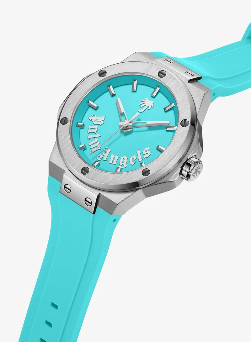 Palm Angels Vello Aqua Dial Aqua Silicone Strap Analog Watch for Men, 44mm
