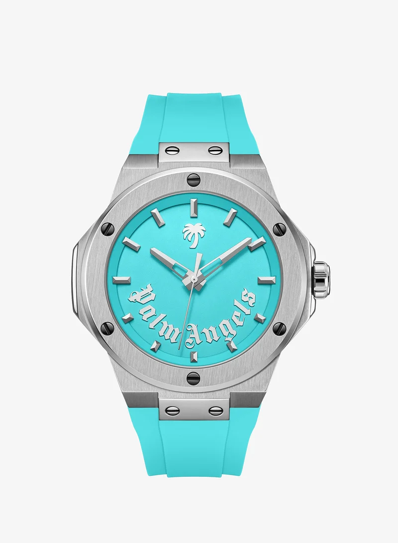 Palm Angels Vello Aqua Dial Aqua Silicone Strap Analog Watch for Men, 44mm