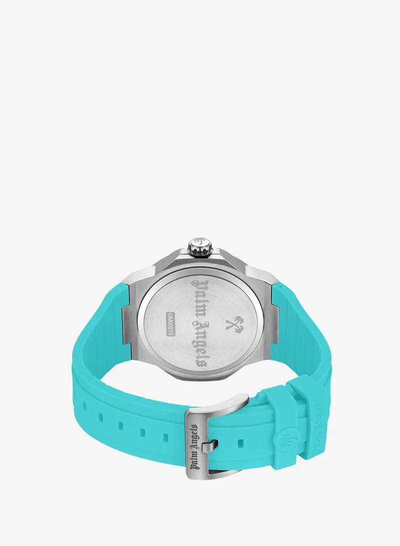 Palm Angels Aqua Vello Aqua Dial Aqua Silicone Strap Analog Watch for Men, 44mm for Men | Best Price UAE