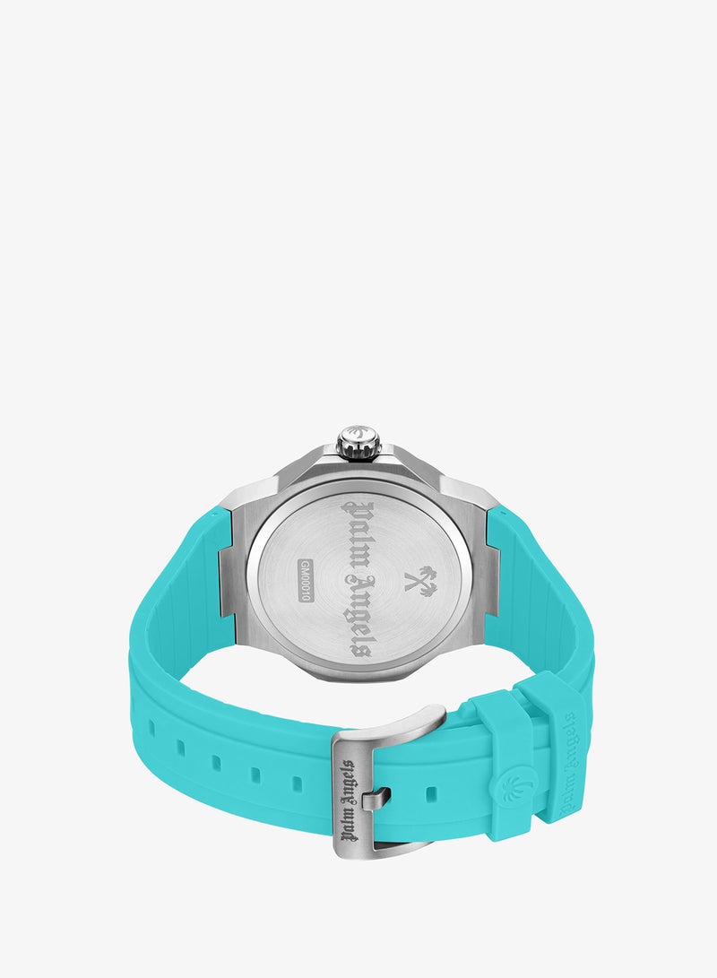 Palm Angels Vello Aqua Dial Aqua Silicone Strap Analog Watch for Men, 44mm - Image 3