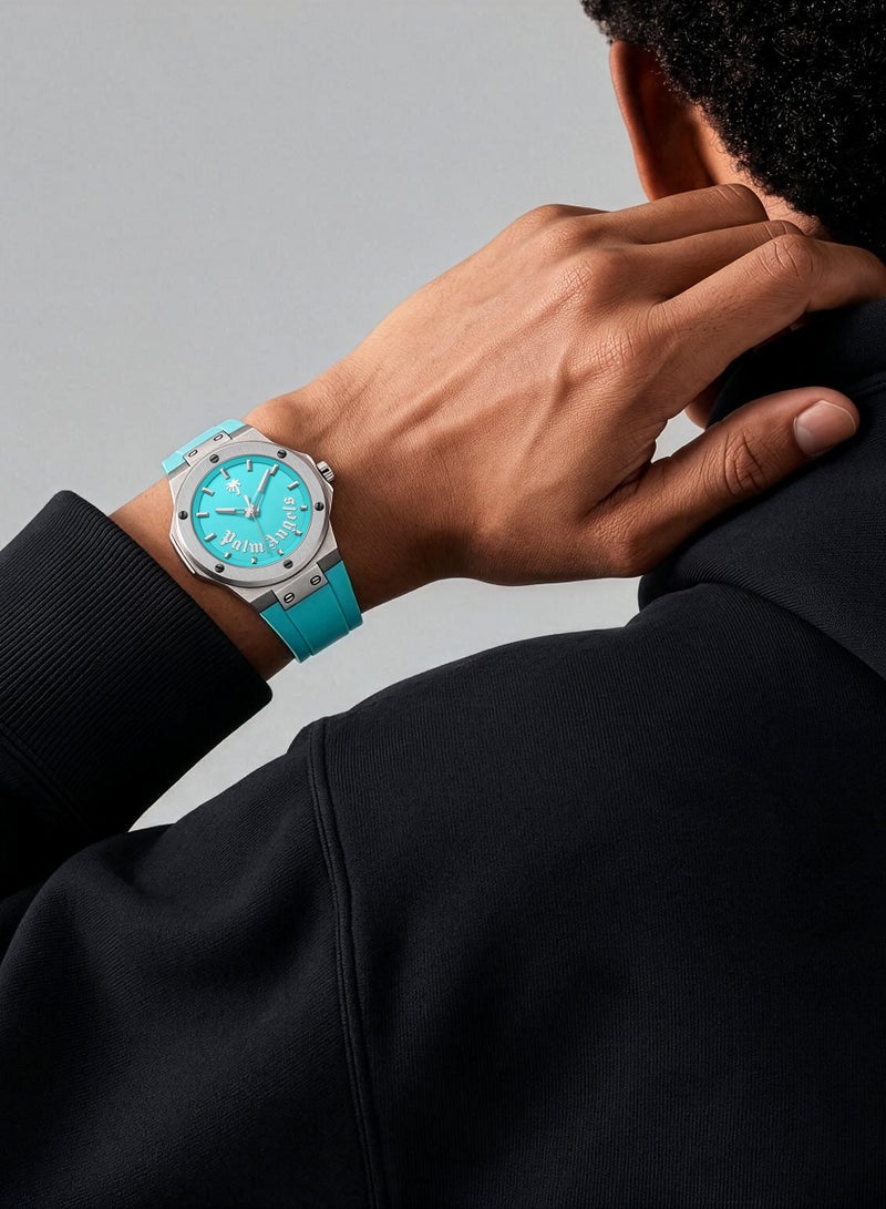 Palm Angels Vello Aqua Dial Aqua Silicone Strap Analog Watch for Men, 44mm - Image 4