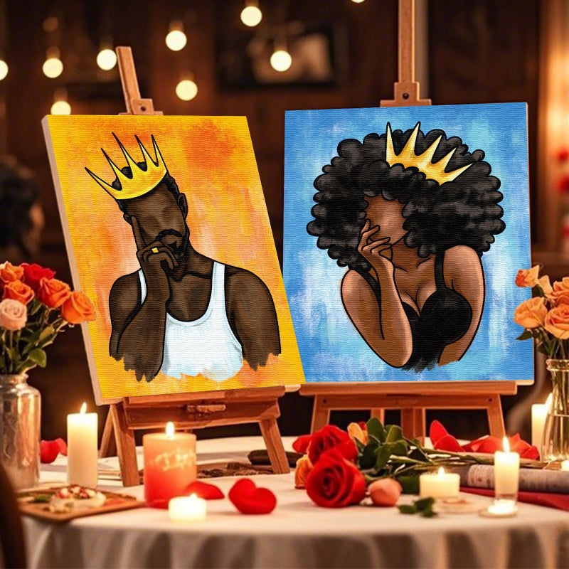 Nuberlic Date Night Painting Kit for Couples Sip and Paint Kit for Adults Couples Pre Drawn Canvas to Paint for Adults King Queen Couple Shoe Valentines Date Night Party 2 Pack 8" X 10" - Image 2
