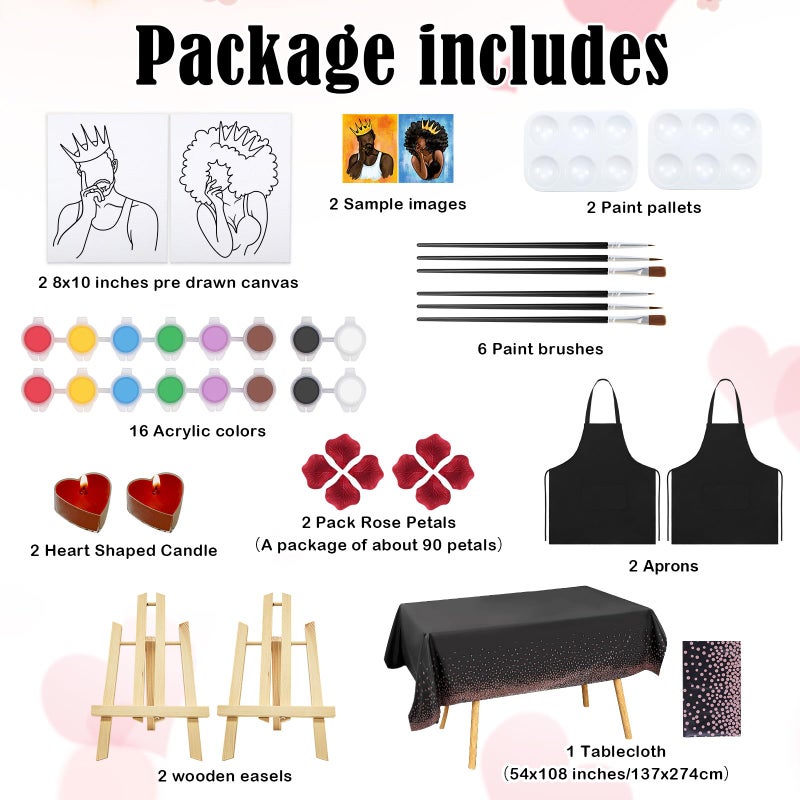 Nuberlic Date Night Painting Kit for Couples Sip and Paint Kit for Adults Couples Pre Drawn Canvas to Paint for Adults King Queen Couple Shoe Valentines Date Night Party 2 Pack 8" X 10" - Image 3