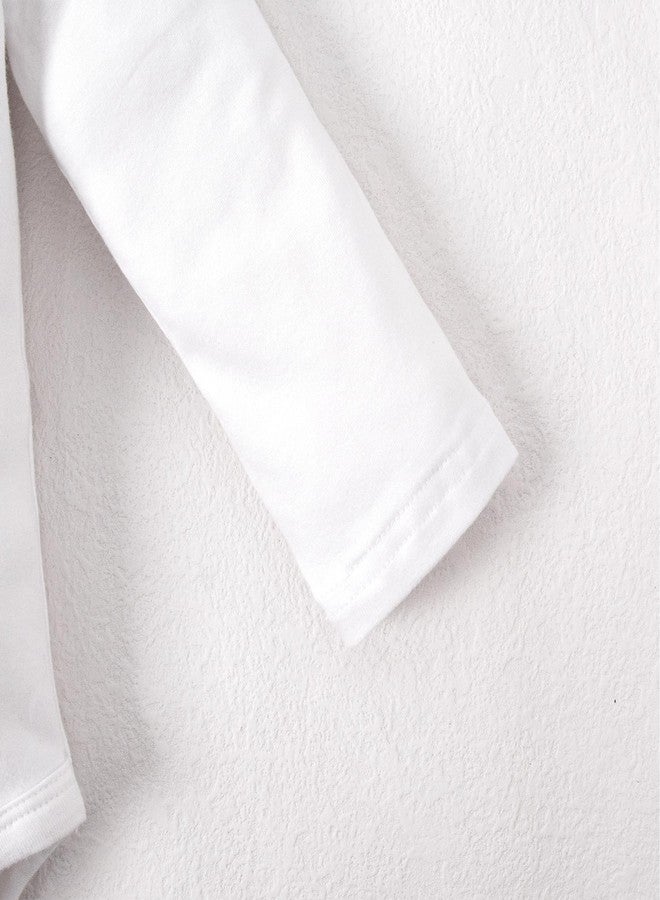 Magic Park 0-24M Infant Girl Romper Baby Girls Solid Color Bodysuit Toddler Ruffle Jumpsuit Shirts Casual Tops Baptism Shirt (Long_White, 12-18 Months) - Image 5