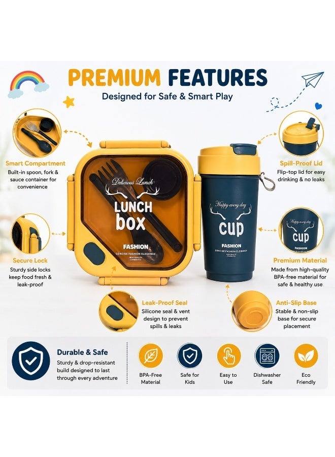 Ebazario Insulated Lunch Box with Cup Set Leakproof Bento Box Food Container with Spoon Fork Portable Lunch Kit Microwave Safe Airtight Meal Box for Office School Travel Stylish Durable Design - Image 3